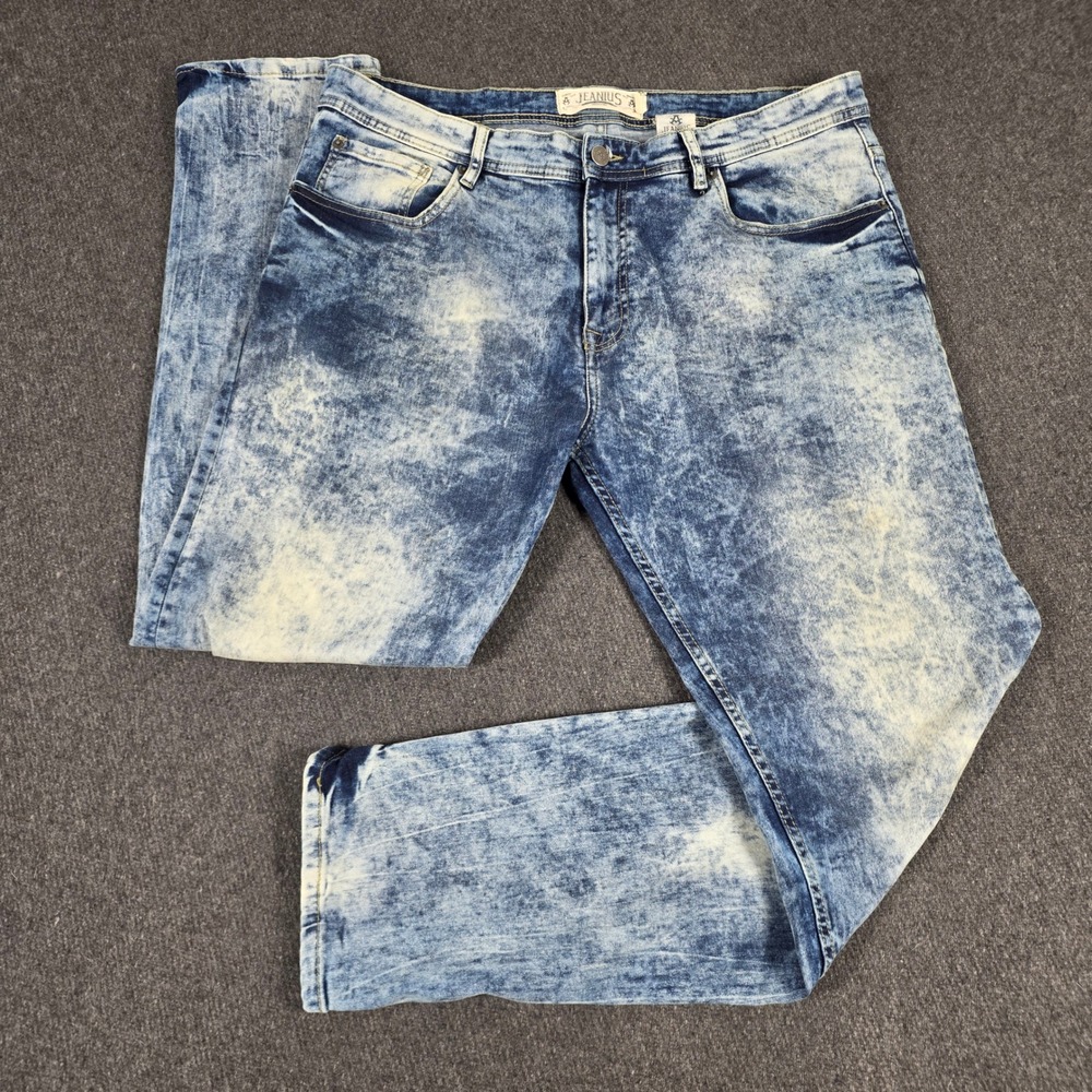 Akademiks Jeanius Jeans Mens 38x30‎ Blue Acid Wash Straight Leg Denim Y2K